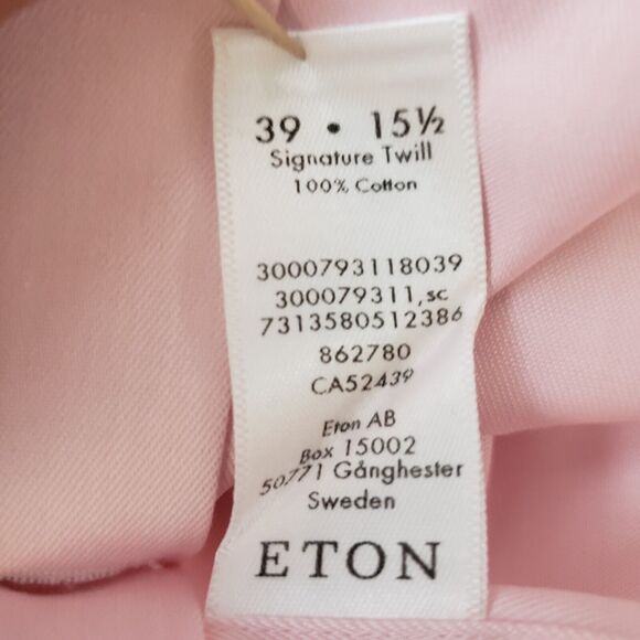 Eton Dress Shirt Men 15.5 Salmon Twill Signature Fit Business Smart 42x30 - Picture 9 of 10
